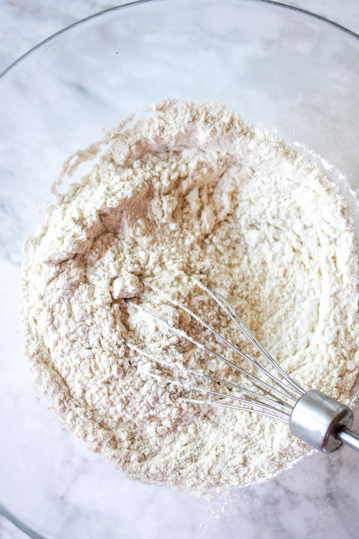 stirring dry ingredients with whisk