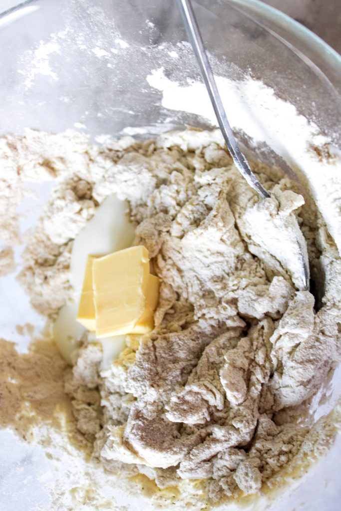 mixing dough with final dry ingredients and butter