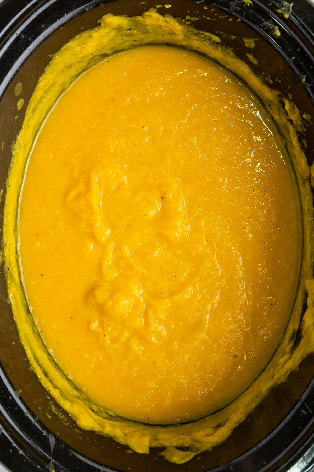 squash soup finished cooking in slow cooker