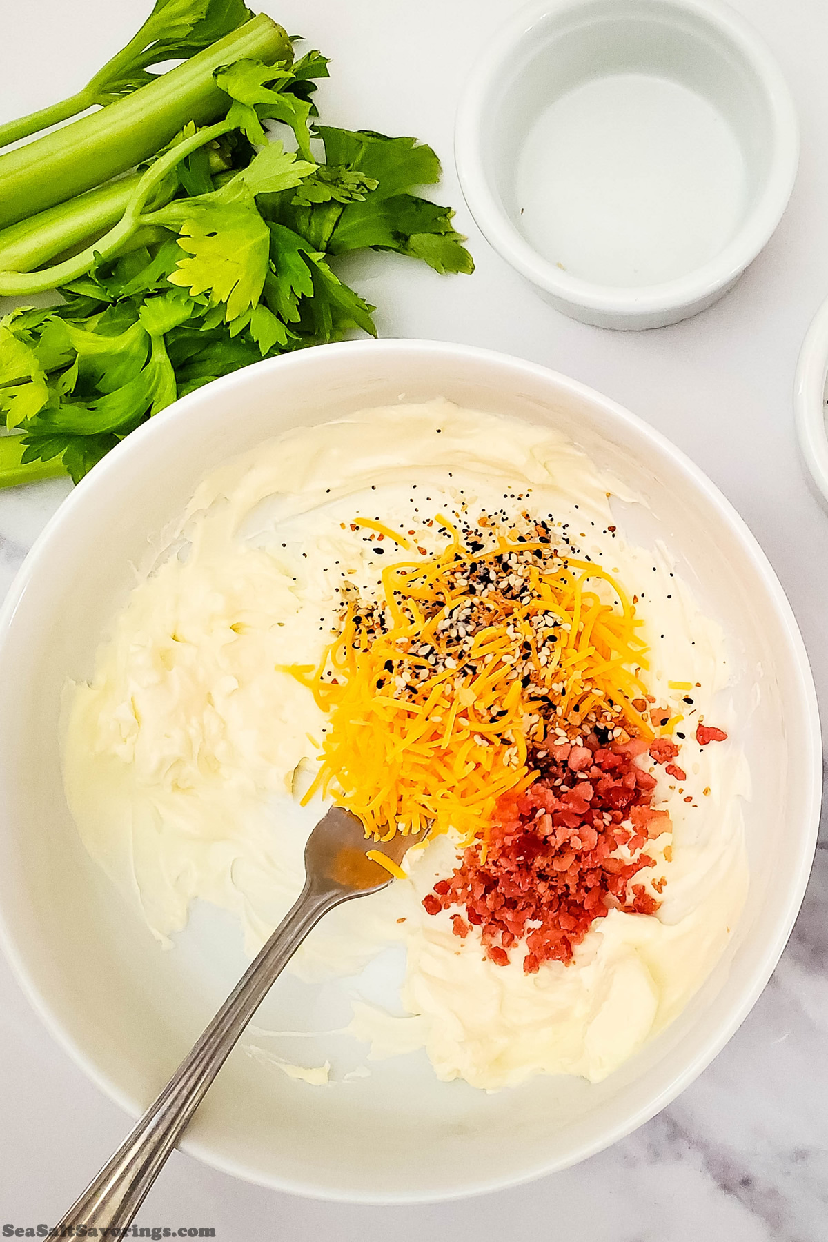 topping ingredients in a mixing bowl