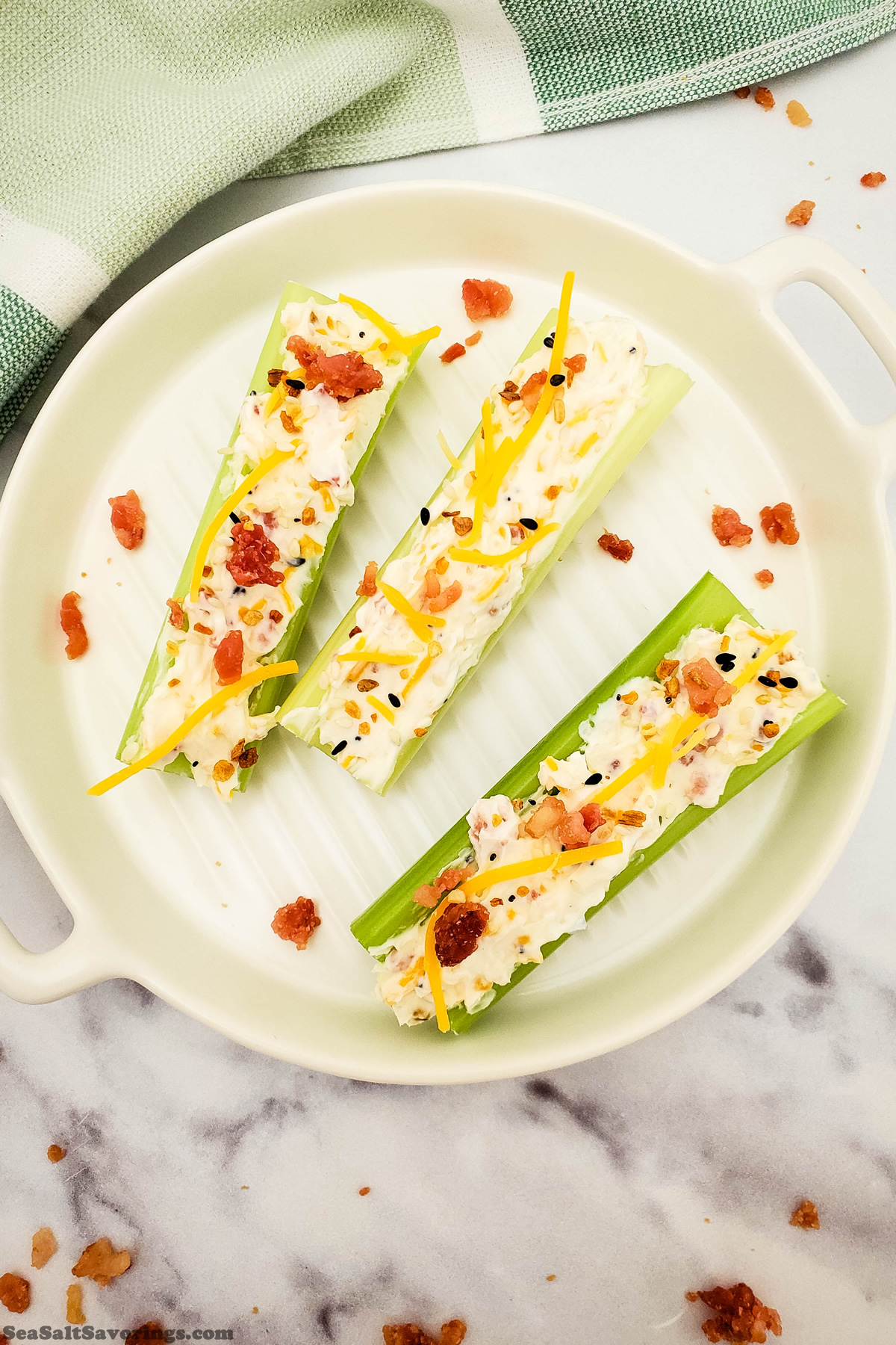 plate of stuffed celery sticks